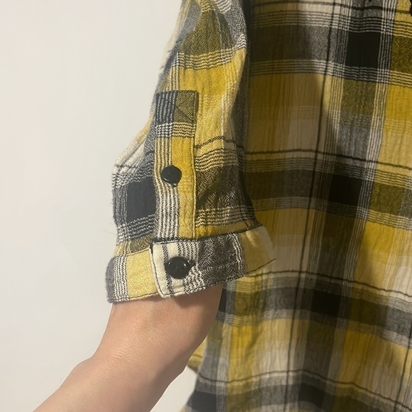 Anthropologie Maeve Yellow Plaid Button Down Blouse Large - Picture 5 of 10